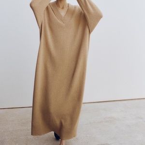 Cordera - V-Neck Camel Alpaca Dress - One Size - EUC